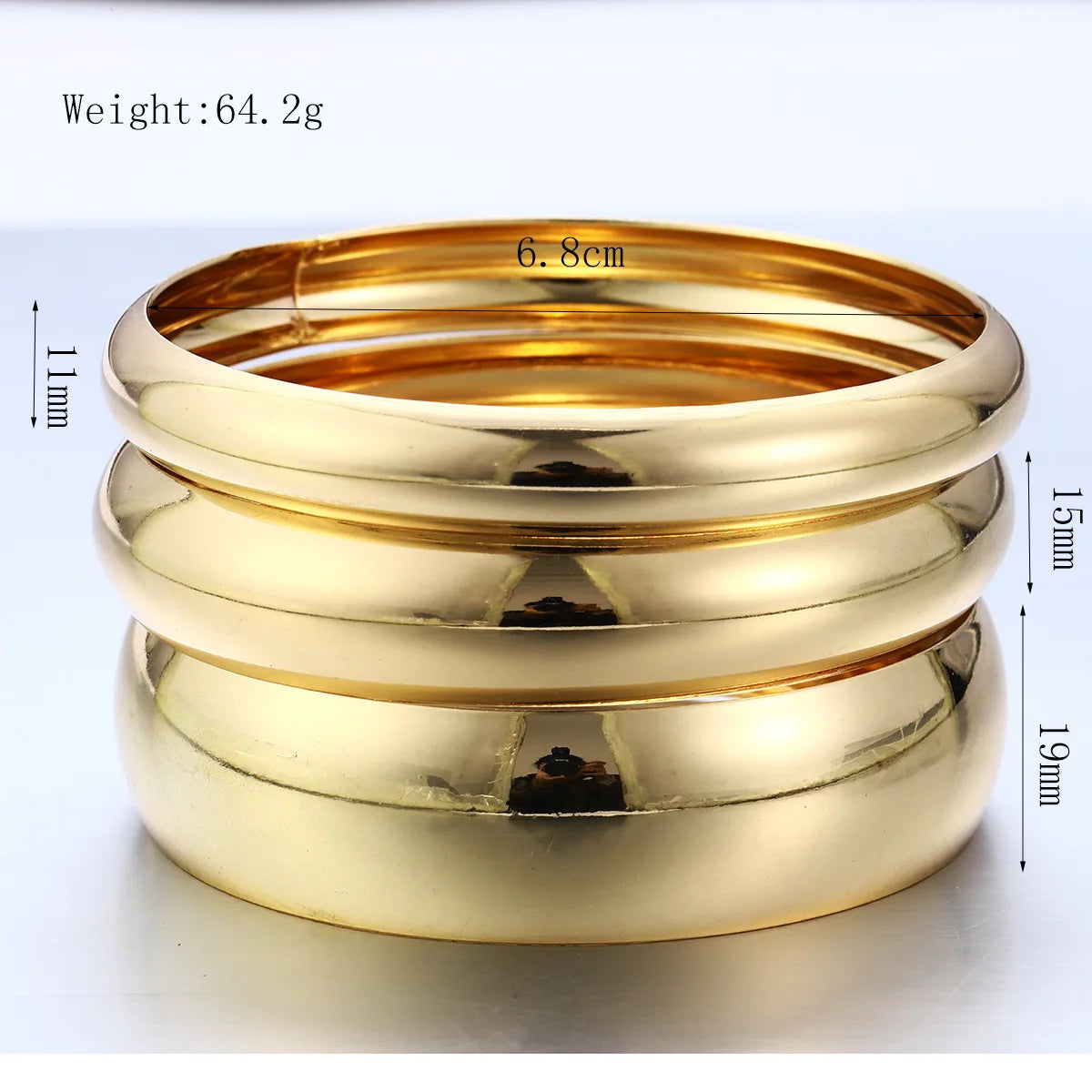 3 Pcs/Set Classic Gold Color Wide Bangles for Women