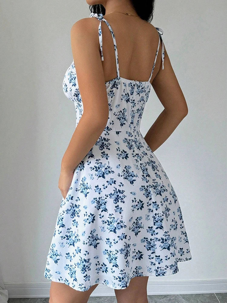 Women's Summer Floral Spaghetti Strap Beach Short Dress