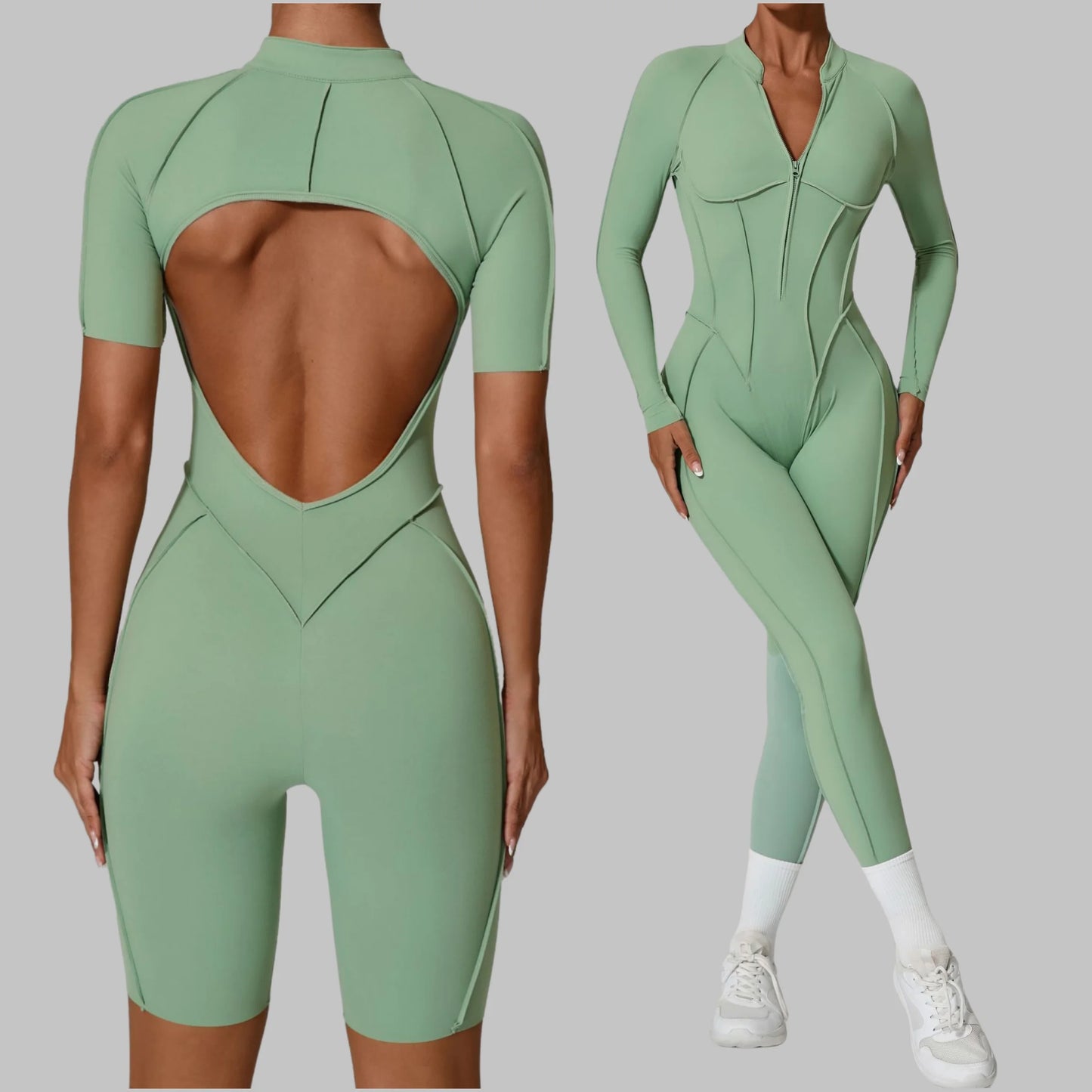 New Seamless Yoga Jumpsuits Sports Fitness Hip-lifting Backless Skinny Zipper