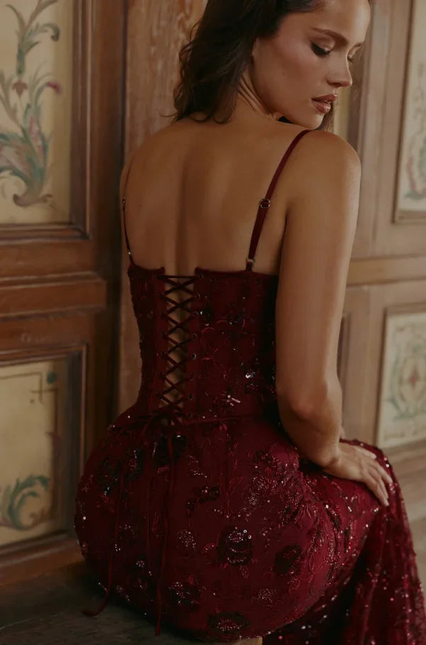 Retro Flora Sequin Maxi Sling Dress for Women