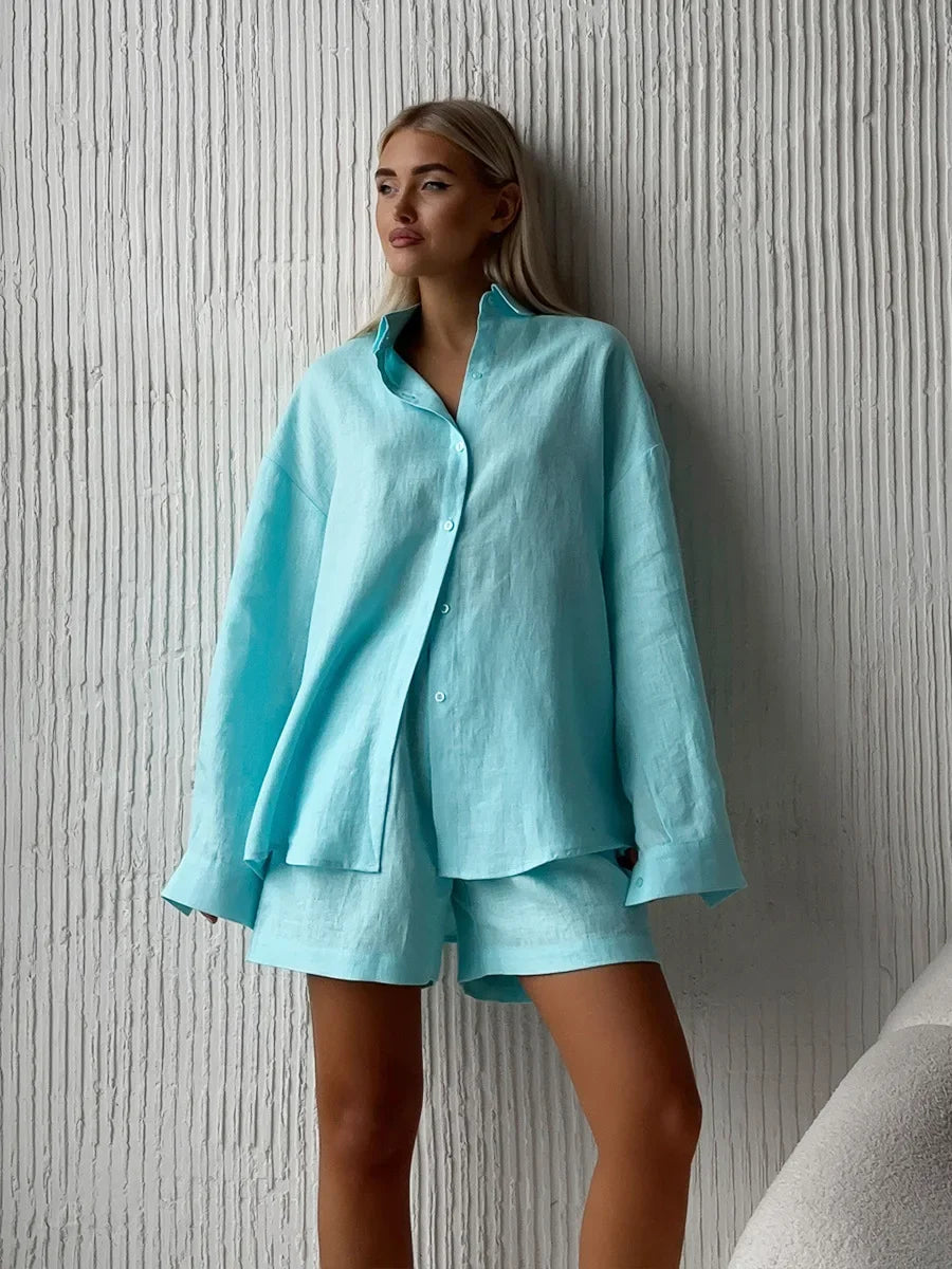 Wolfeel Women's Casual Shorts Sets 100% Cotton Solid Color