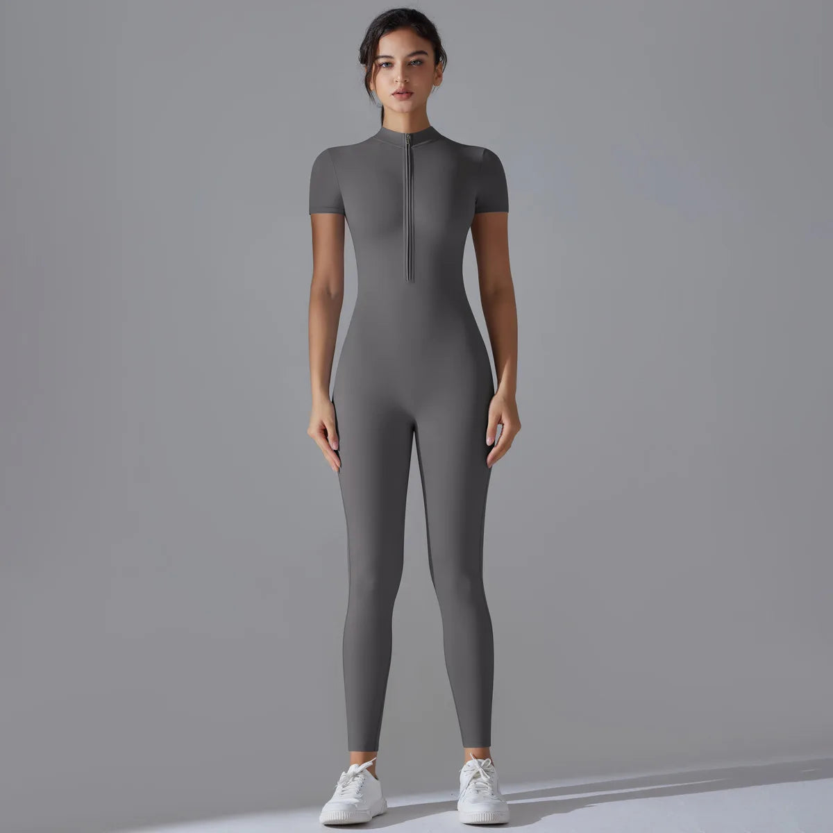 Naked Zipper Short-Sleeved Yoga Jumpsuit