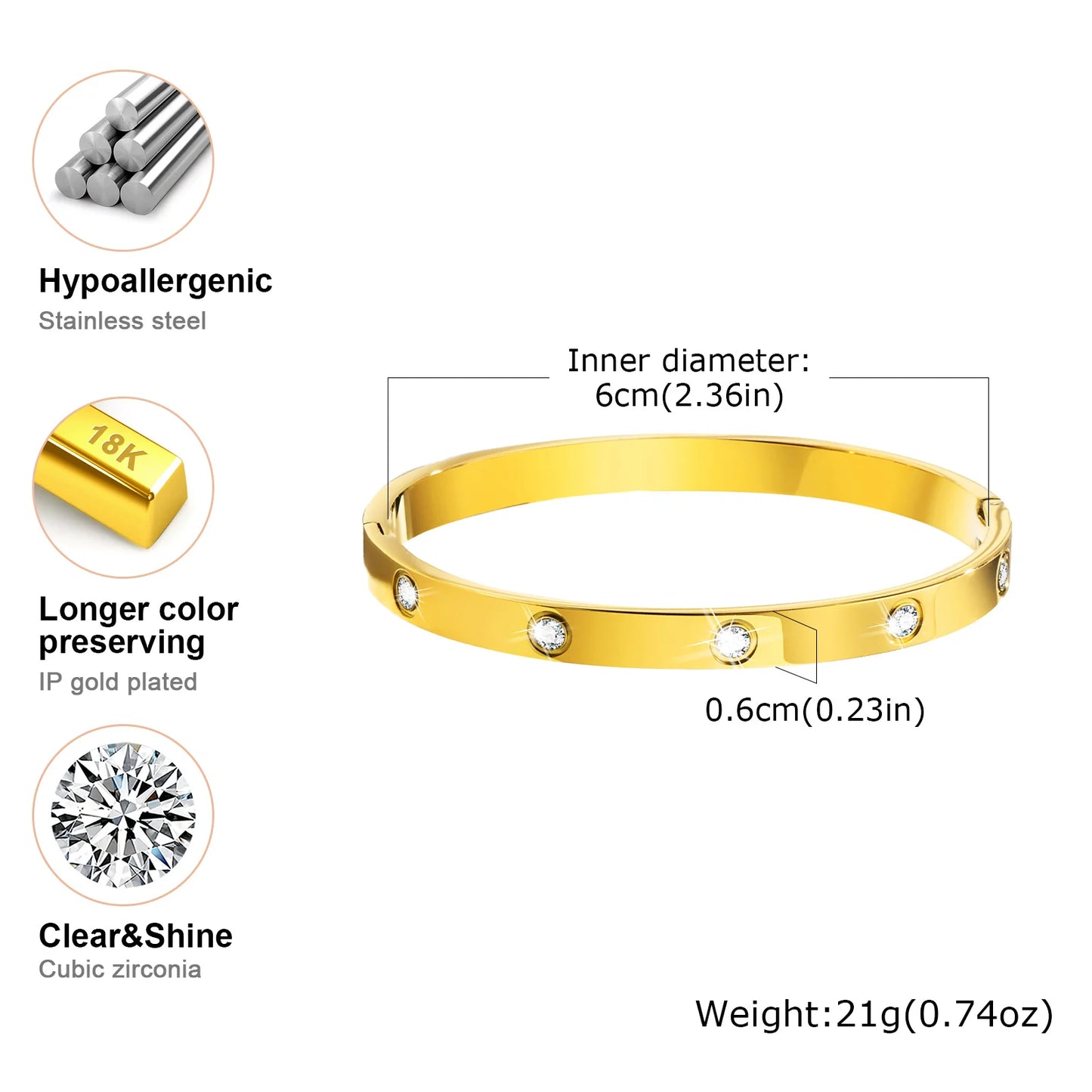 Luxury Cubic Zircon Stainless Steel Bracelet for Women