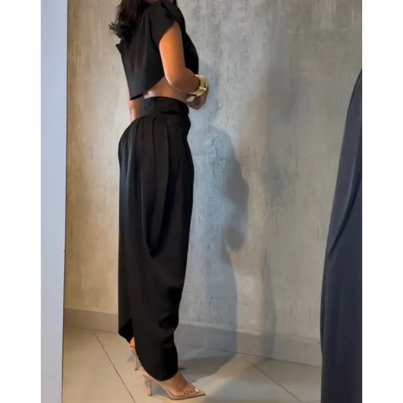 Streetwear 2-Piece Set – Women’s Cropped Top & Slim Pants Outfit