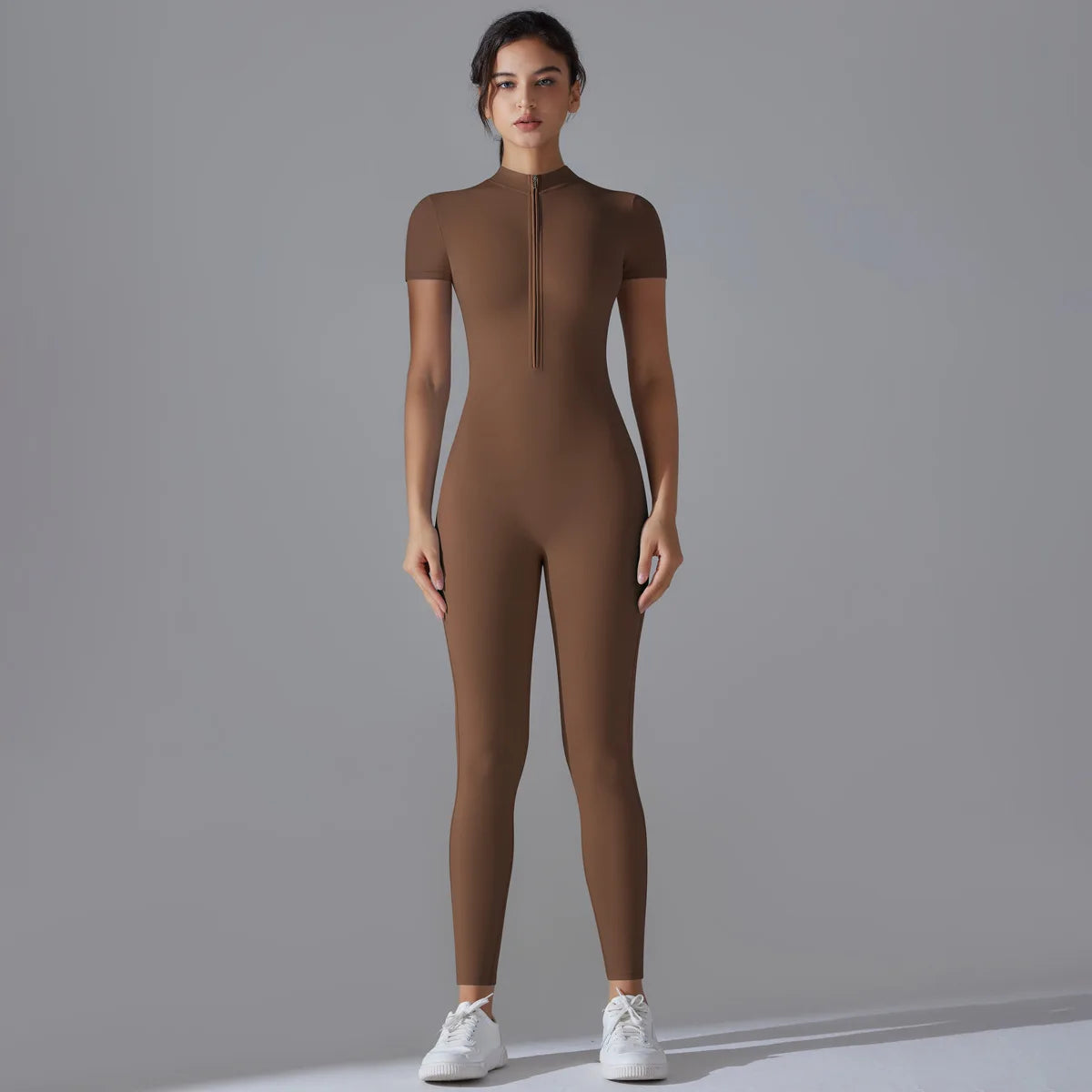 Naked Zipper Short-Sleeved Yoga Jumpsuit