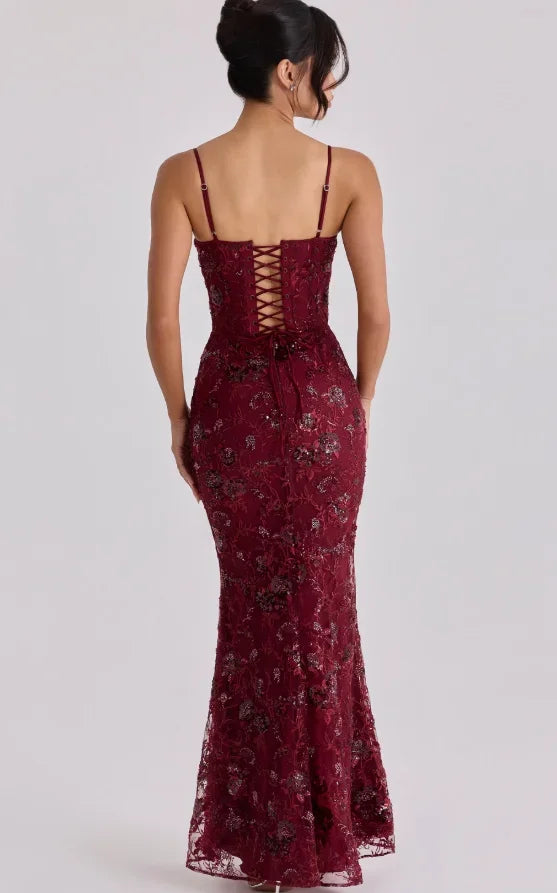 Retro Flora Sequin Maxi Sling Dress for Women