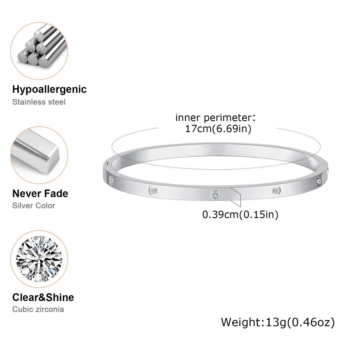 Luxury Cubic Zircon Stainless Steel Bracelet for Women