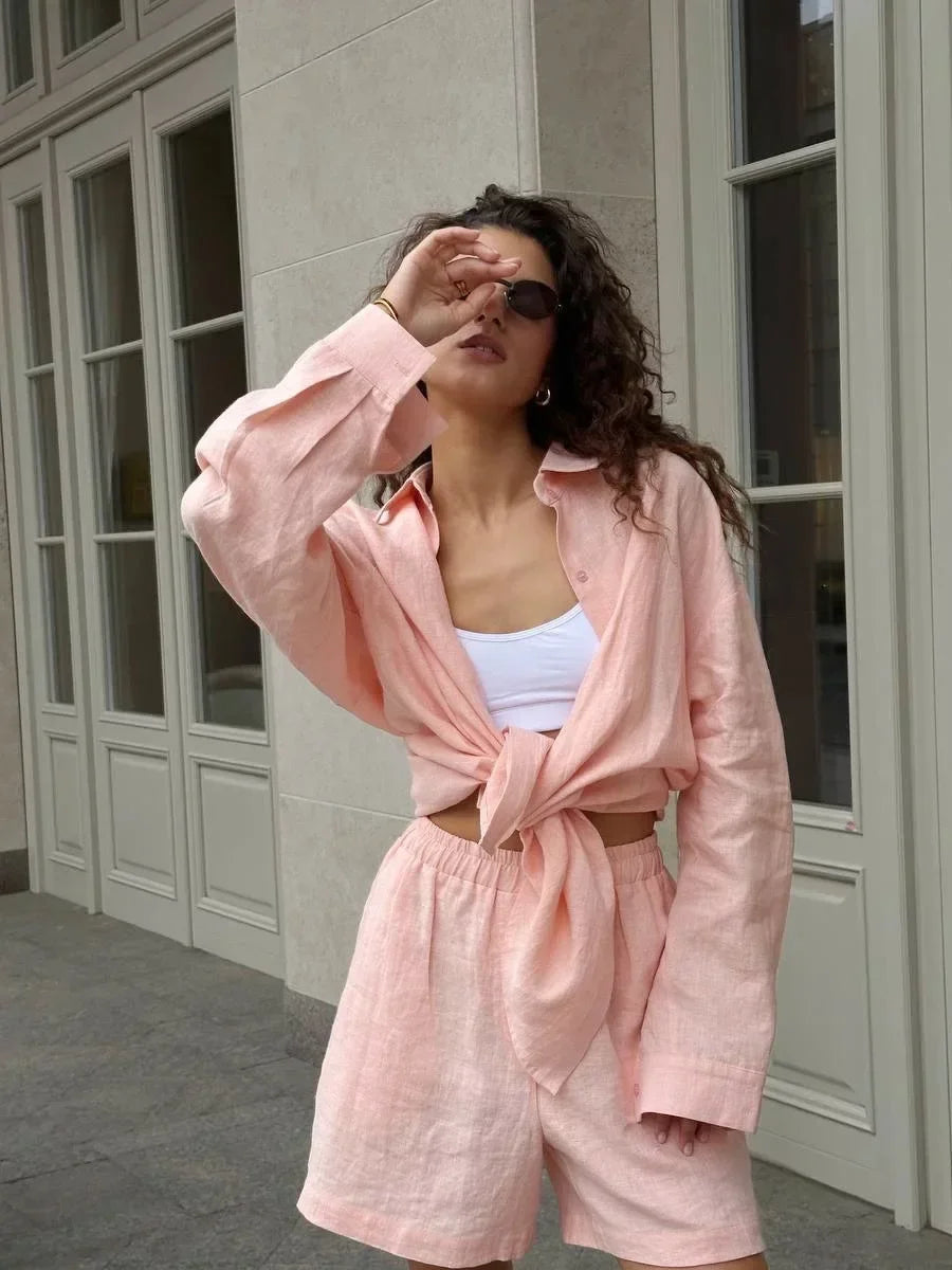 Wolfeel Women's Casual Shorts Sets 100% Cotton Solid Color