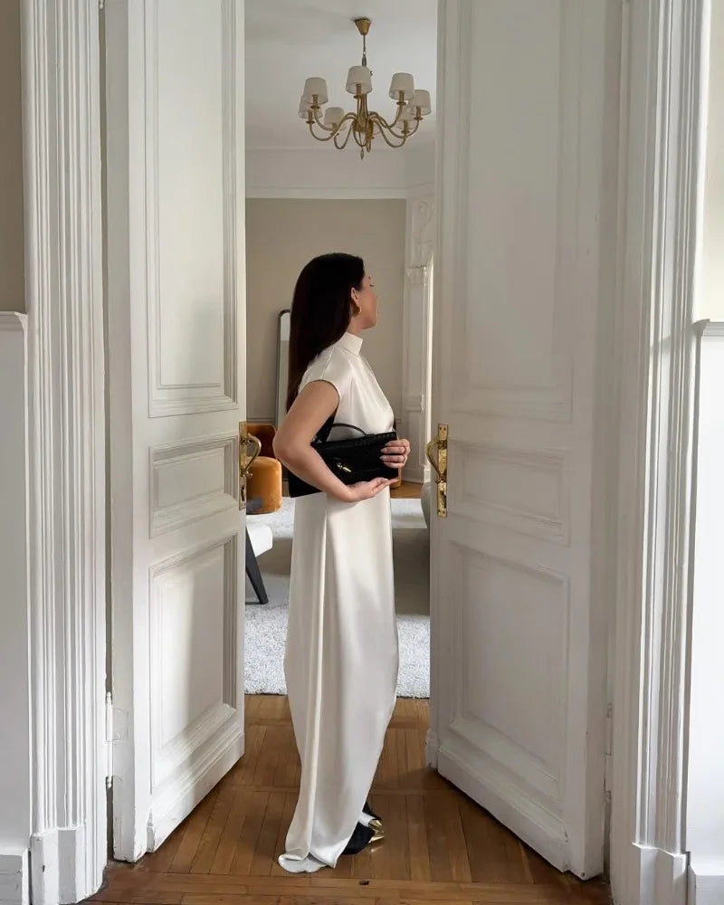 Women Solid Fashion Satin Maxi Dress