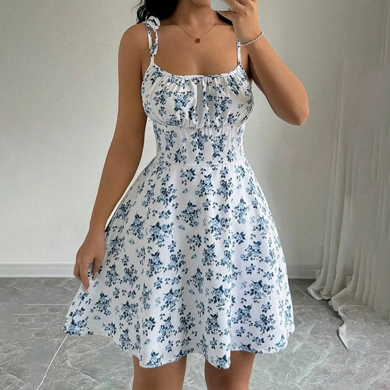 Women’s Summer Floral Spaghetti Strap Beach Short Dress