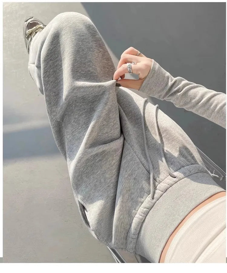 Women’s Gray High-Waist Straight Leg Wide-Leg Sweatpants