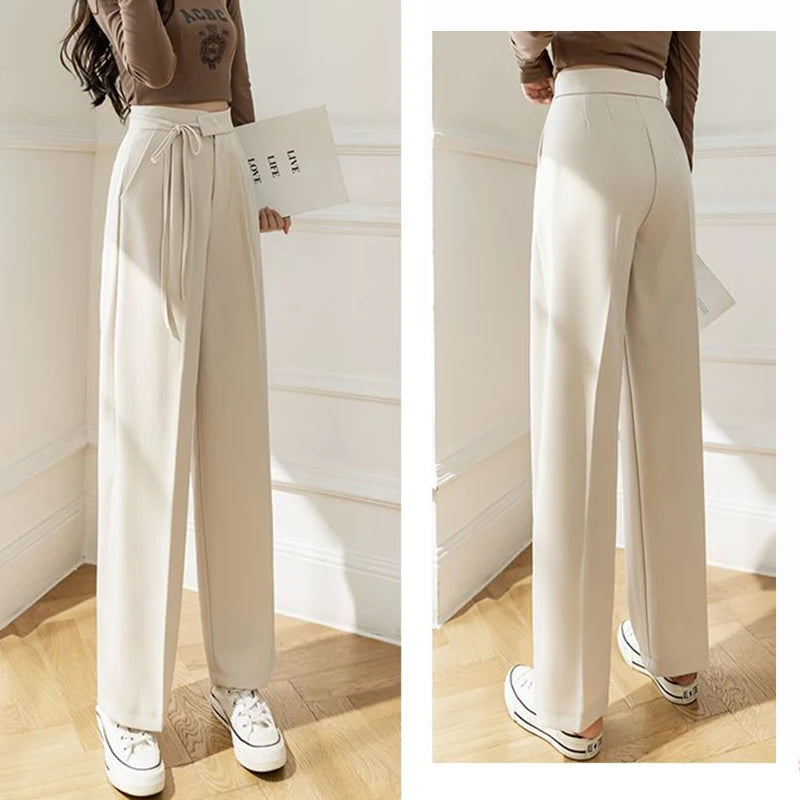 Spring Women Lace Up Straight Leg Suit Pants