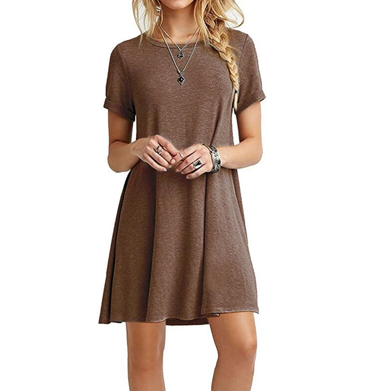 Women Casual Short Sleeve T Shirt Dress Vintage O Neck Print