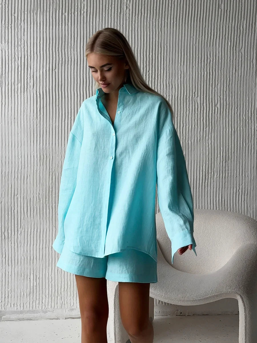 Wolfeel Women's Casual Shorts Sets 100% Cotton Solid Color