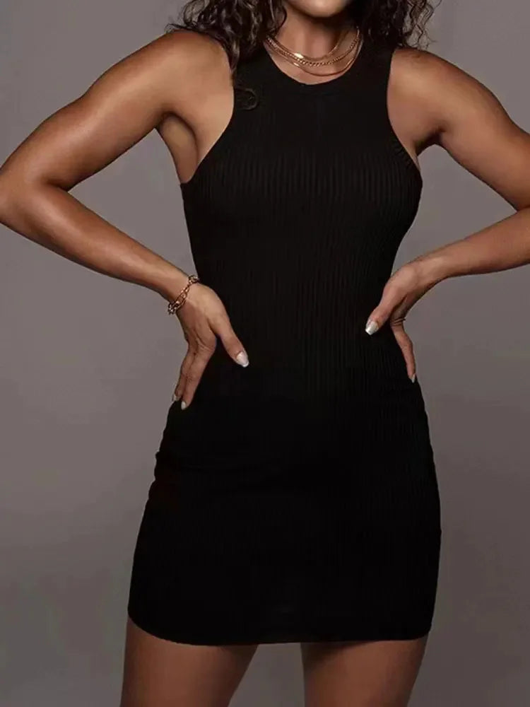Black Ribbed Bodycon Summer Dress Sexy Vest