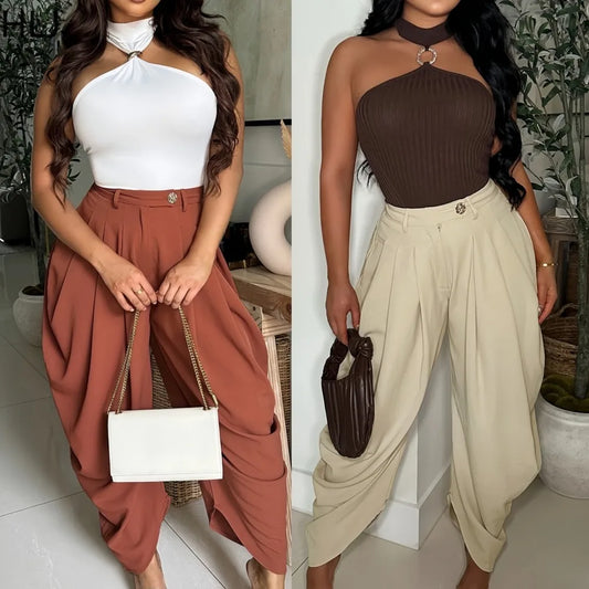 Loose Flower Bud Pants Women High Waist Long Pants