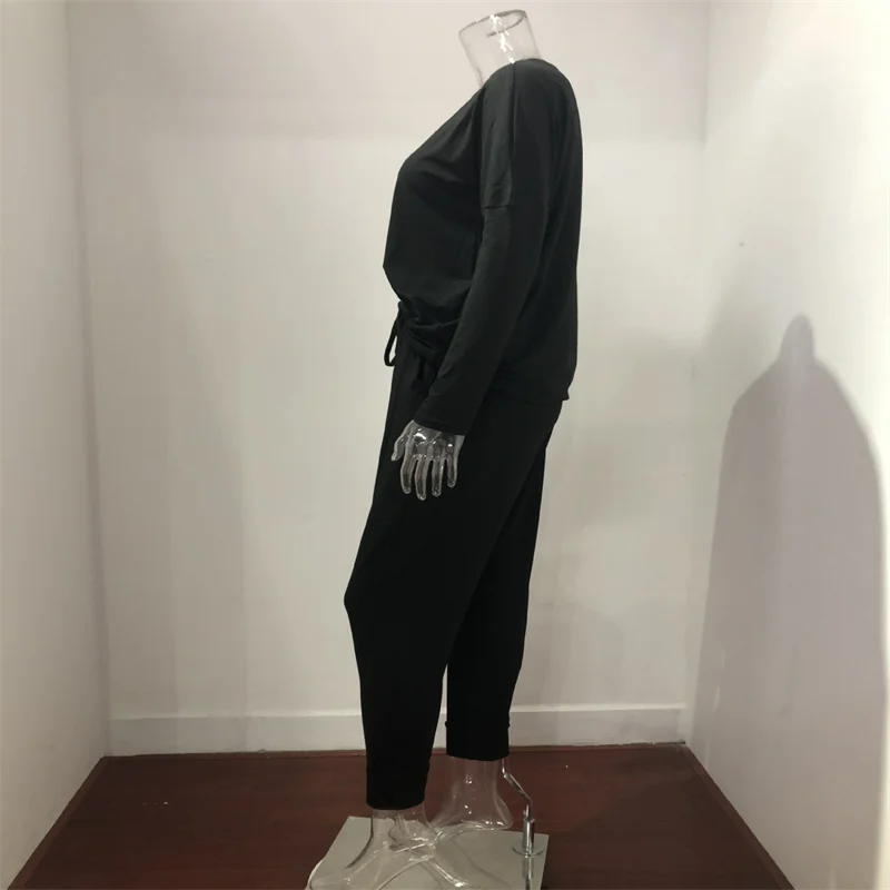 Hot Women's Long Sleeve Round Neck Top and Pants Set