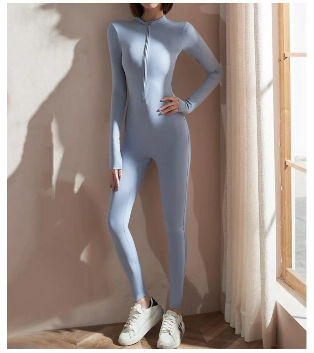 Women's Long Sleeve Yoga Jumpsuit – Slim Fit Stretch One-Piece Romper
