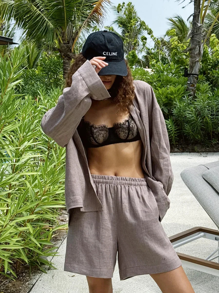 Wolfeel Women's Casual Shorts Sets 100% Cotton Solid Color