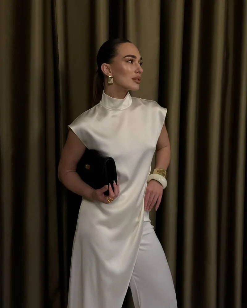 Women Solid Fashion Satin Maxi Dress