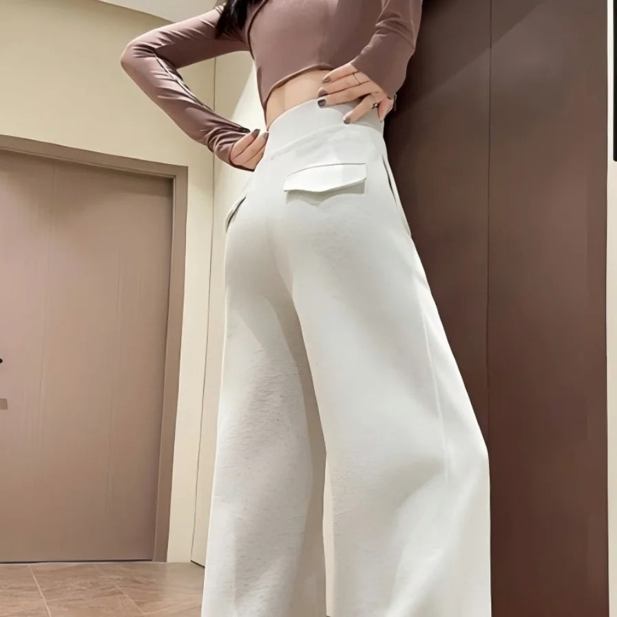 Women’s Gray High-Waist Straight Leg Wide-Leg Sweatpants