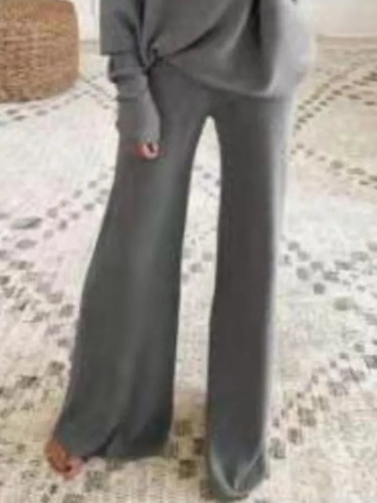 Fashion One-shoulder Long-sleeved Top + Straight Pants 2-piece Set