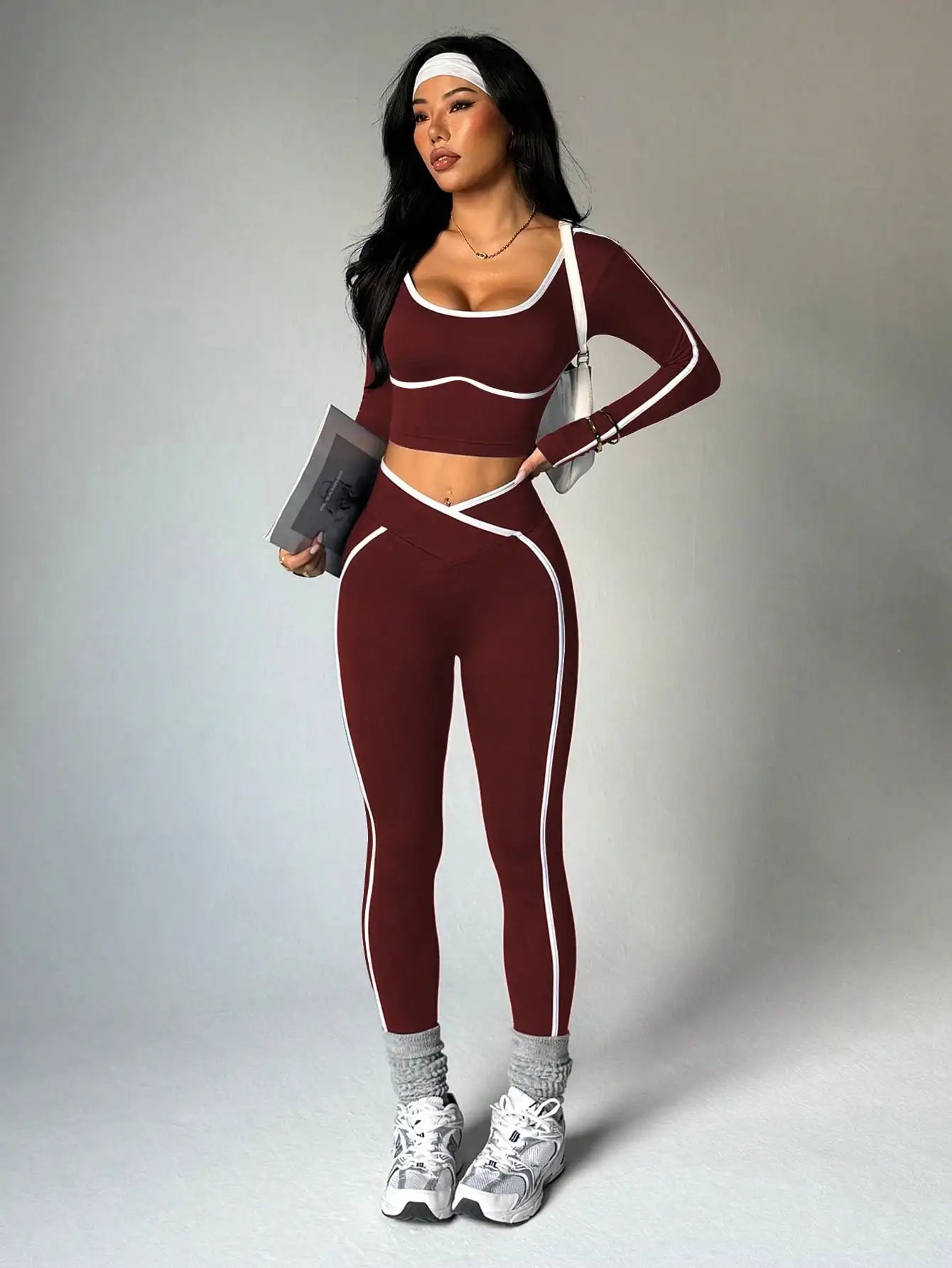 Women’s Round Neck Long Sleeve Yoga Top &amp; Outdoor Fitness Pants Set
