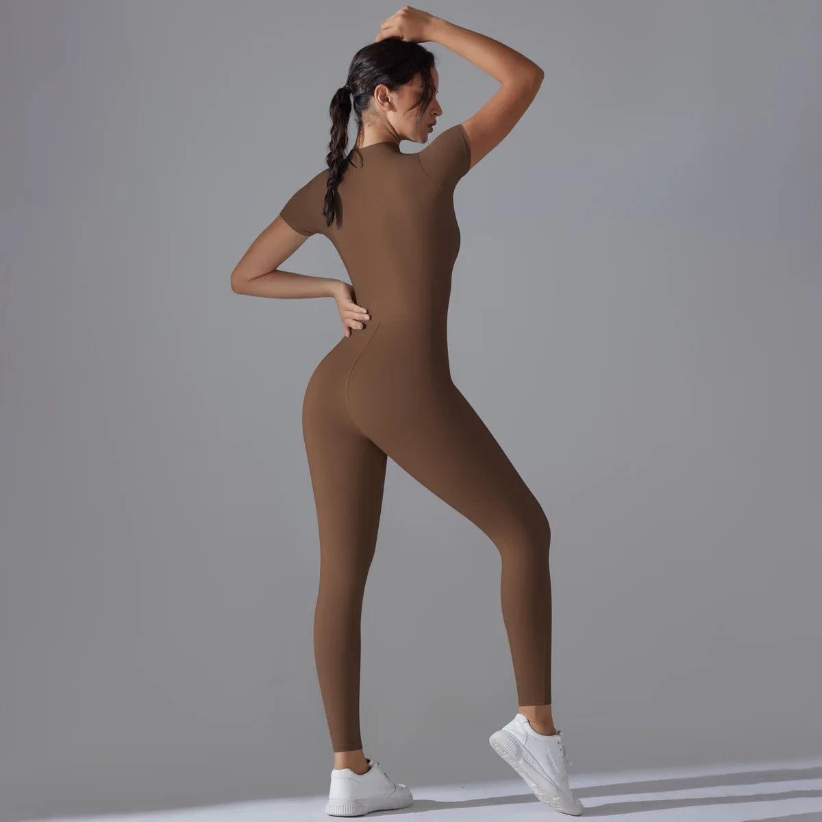 Naked Zipper Short-Sleeved Yoga Jumpsuit