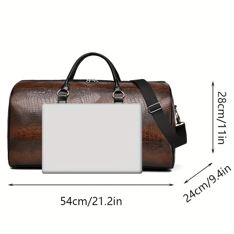 Large Capacity Retro Crocodile-Textured Travel Duffel Bag