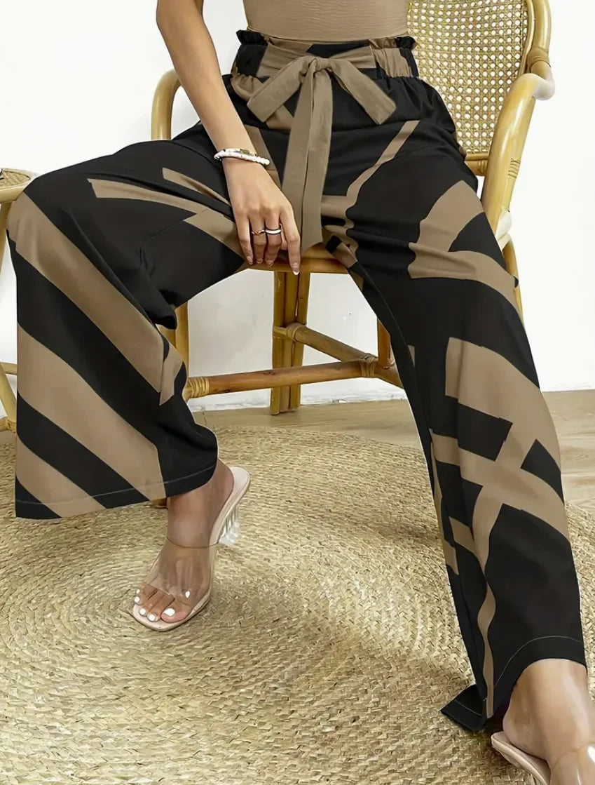 Geometric Pattern Print Wide Leg Pants Casual Loose Bow