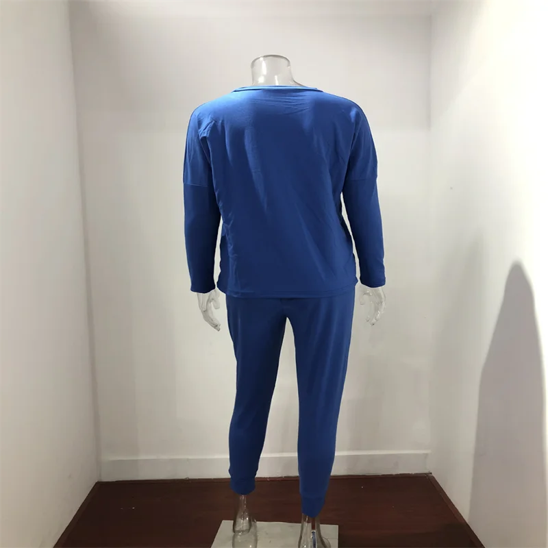 Hot Women's Long Sleeve Round Neck Top and Pants Set