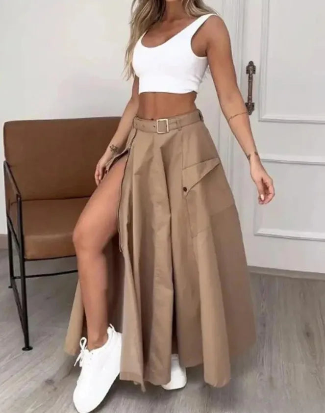 Elegant Irregular Split High-Waist A-Line Skirt for Women