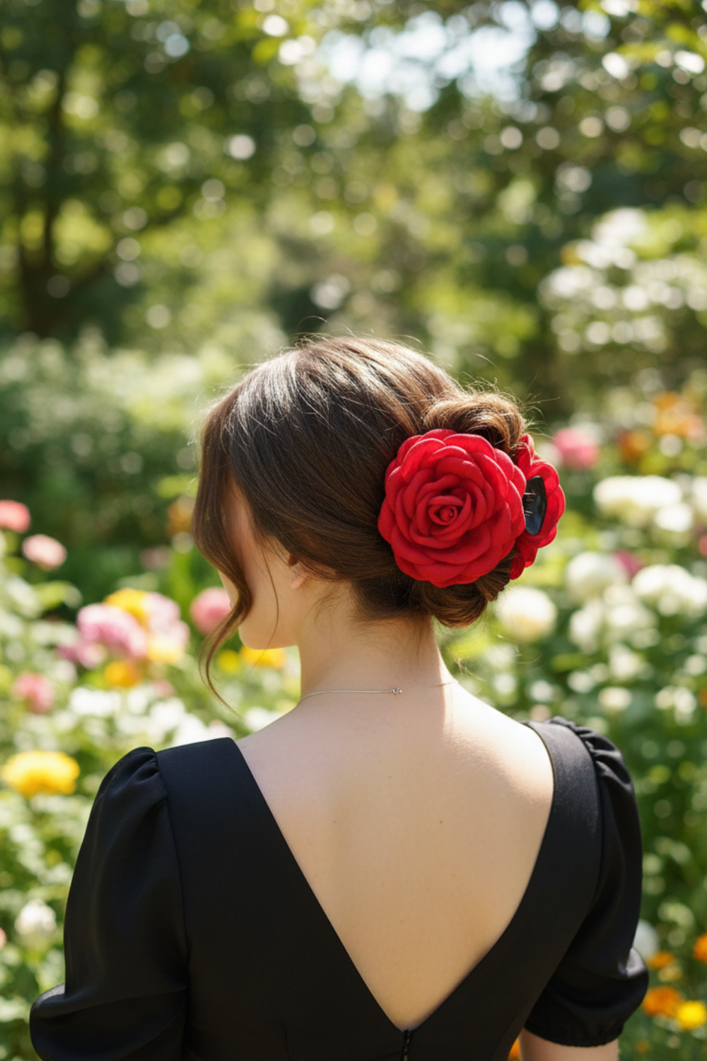 4 Colors Sweat Medium Size Cotton Fabric Rose Flower Hair Claw Clips (Bundle)