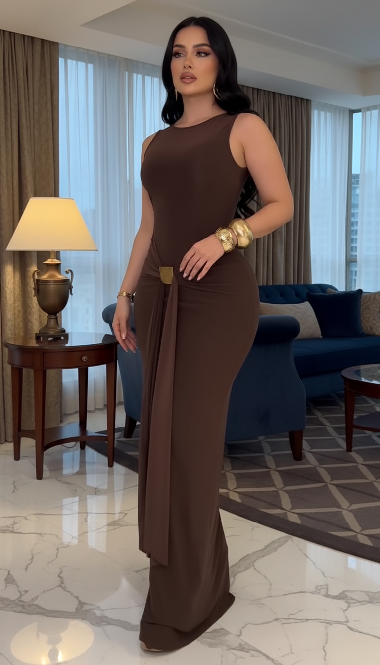 Sexy Slim Fit Backless Sleeveless Wrap Dress with Belt Elegant Pleated